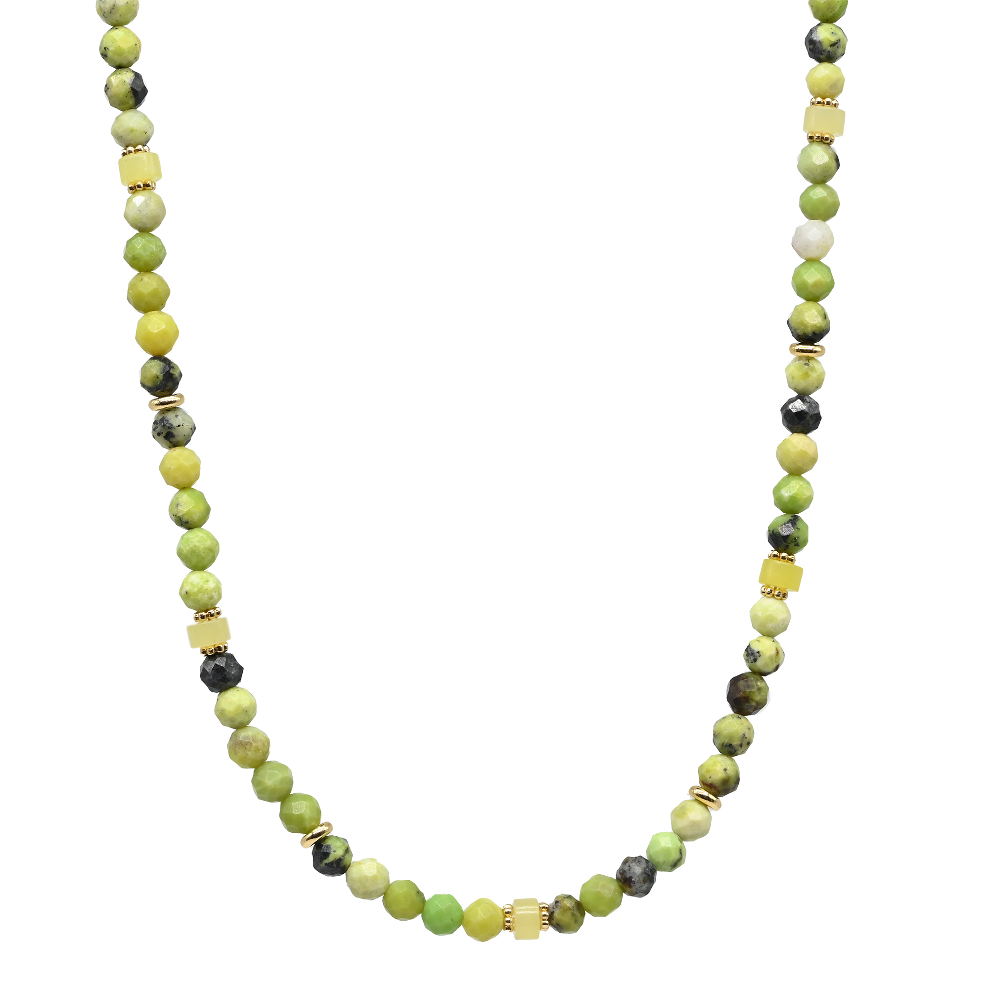 Serpentine & Yellow Jade with gold spacer Necklace