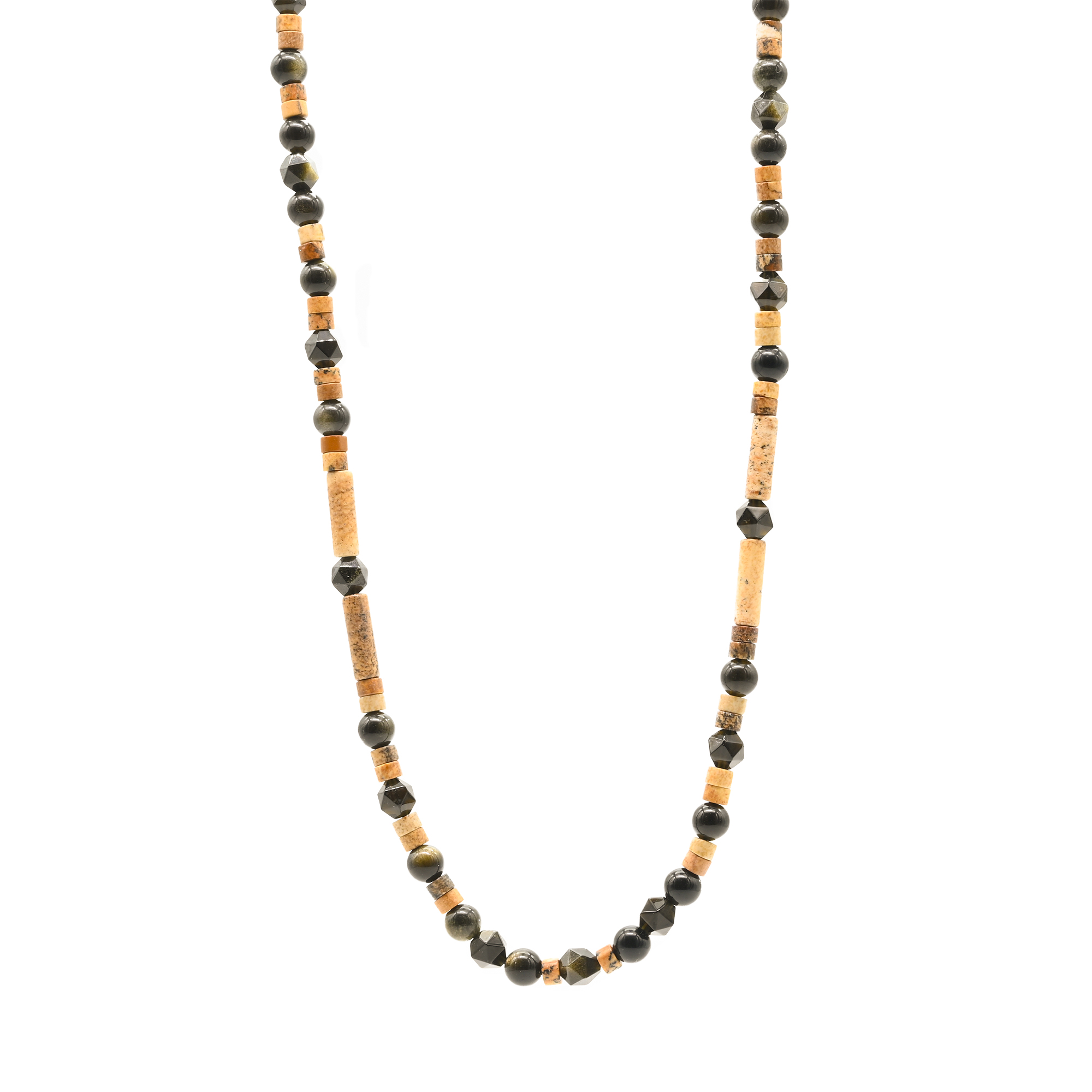 Column Picture Jasper with Obsidian beads Necklace