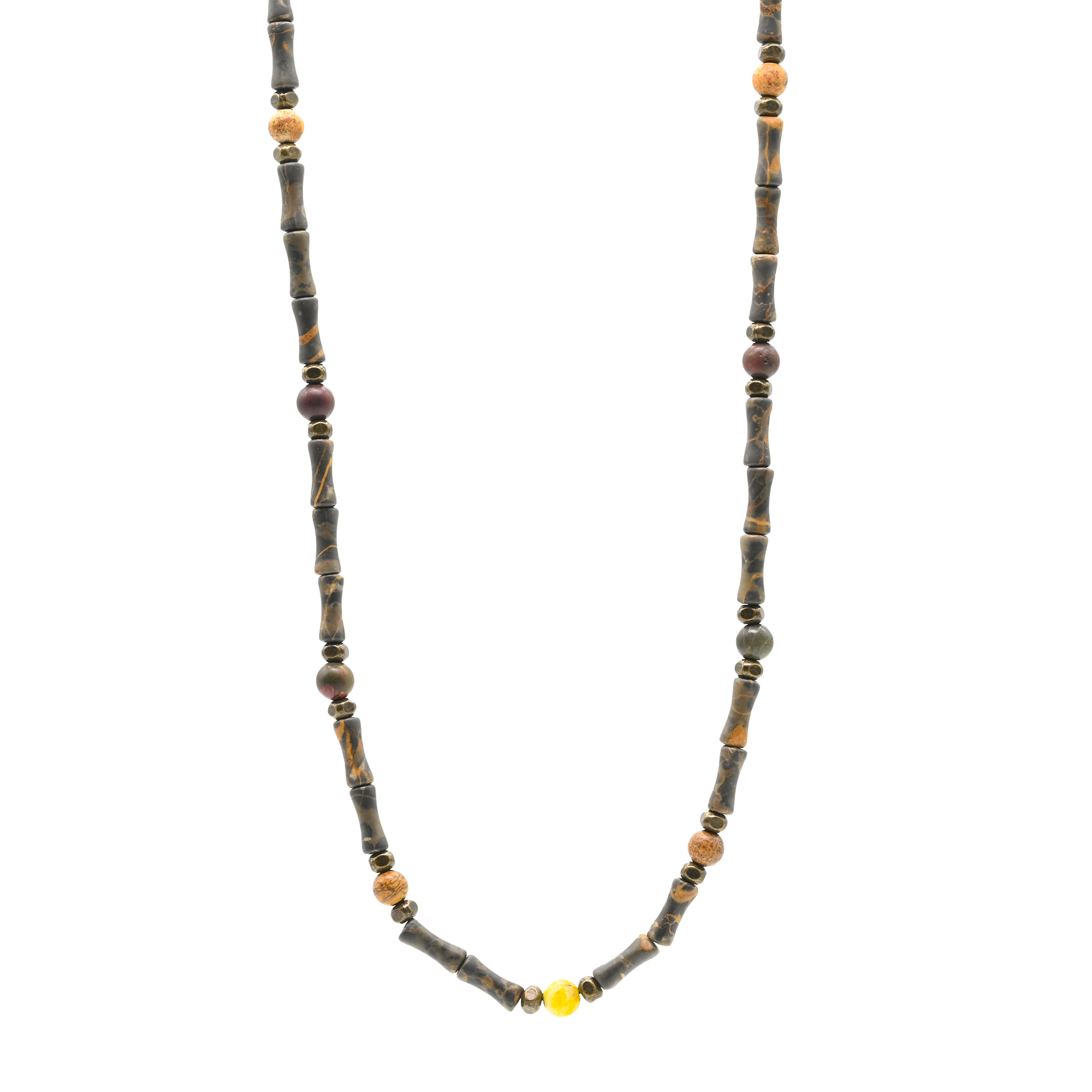 Column and Round Jasper beads with Ancient metal spacer Necklace