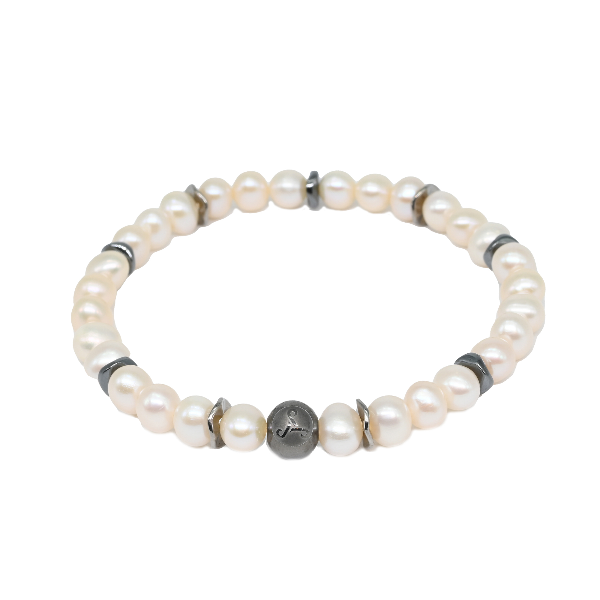 Natural White Pearls with Gunmetal spacer Bracelet