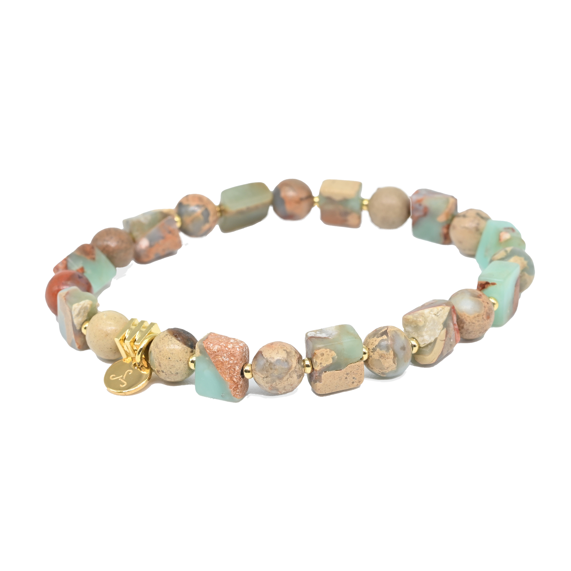 Square Aqua Terra Jasper & Crazy Agate with Gold Spacer Bracelet