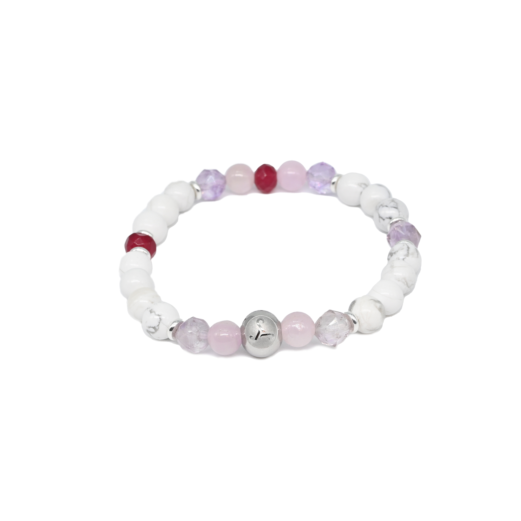 Ametrine, Red Jade, Kunzite & Howlite beads with Silver Spacer Bracelet