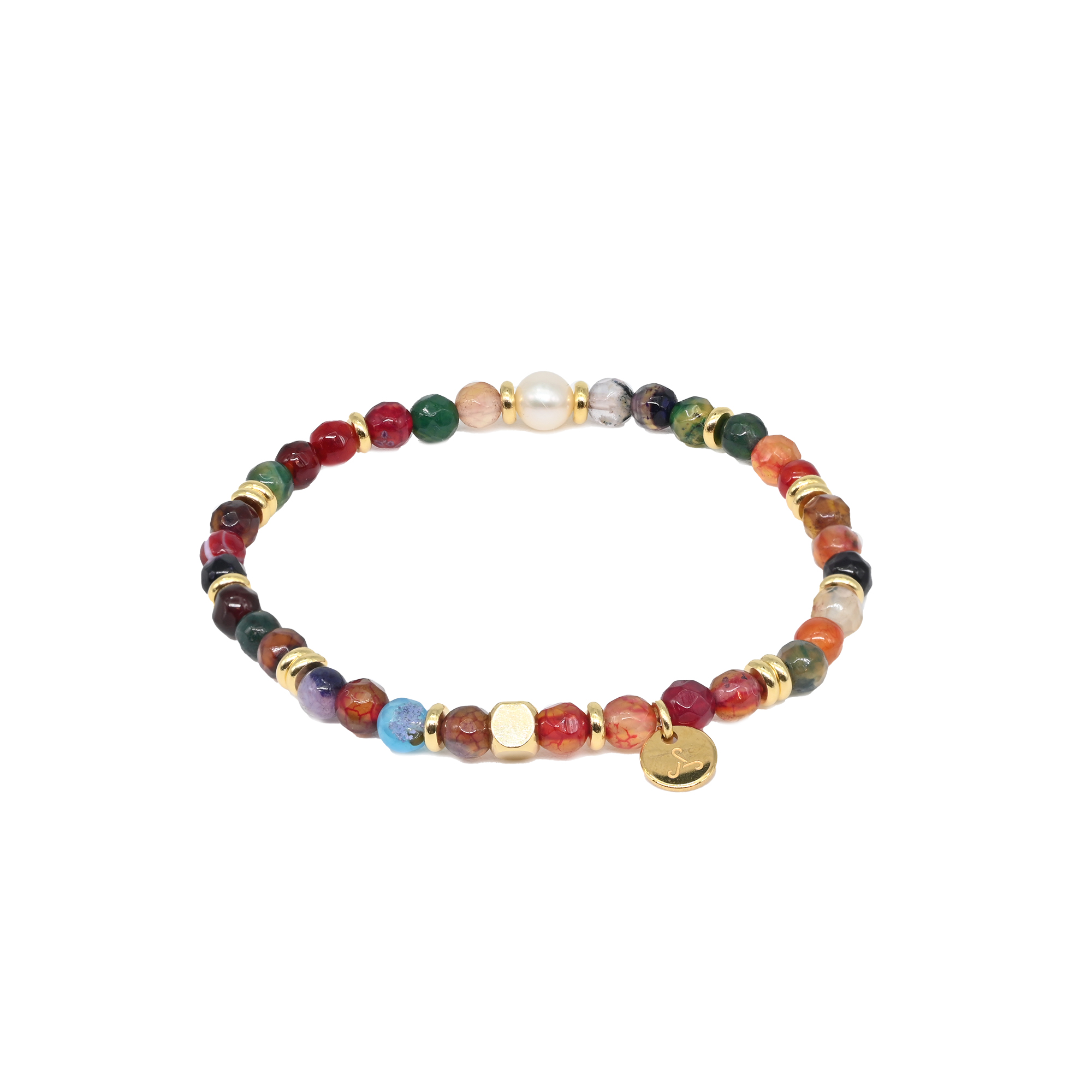 Dragon Vein Agate With Gold spacer Bracelet