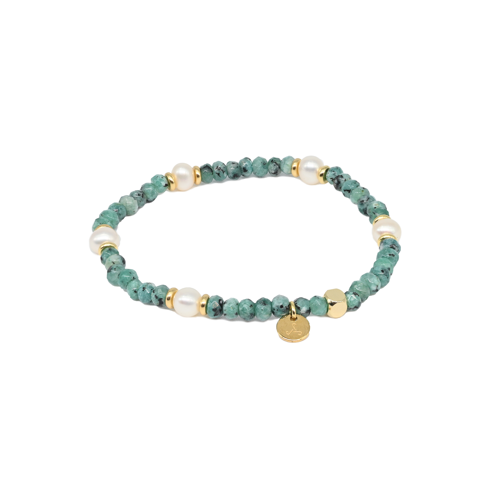 Malaysia Jade & White Pearls with Gold spacer Bracelet