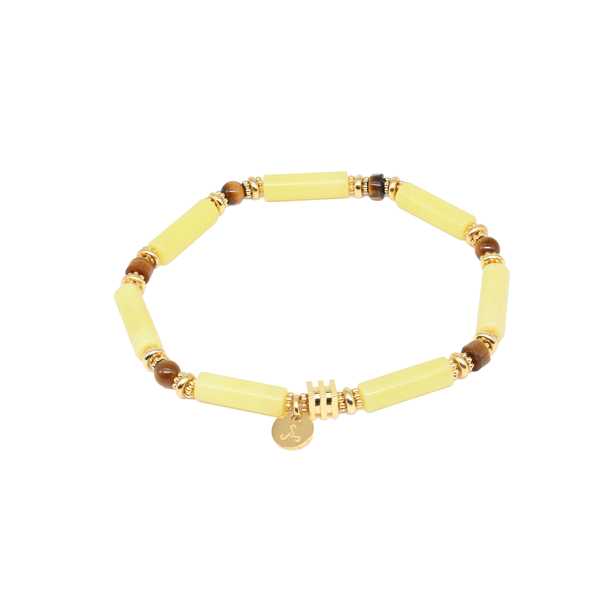 Lemon Jade & Tiger Eyes with Gold Spacer beads Bracelet