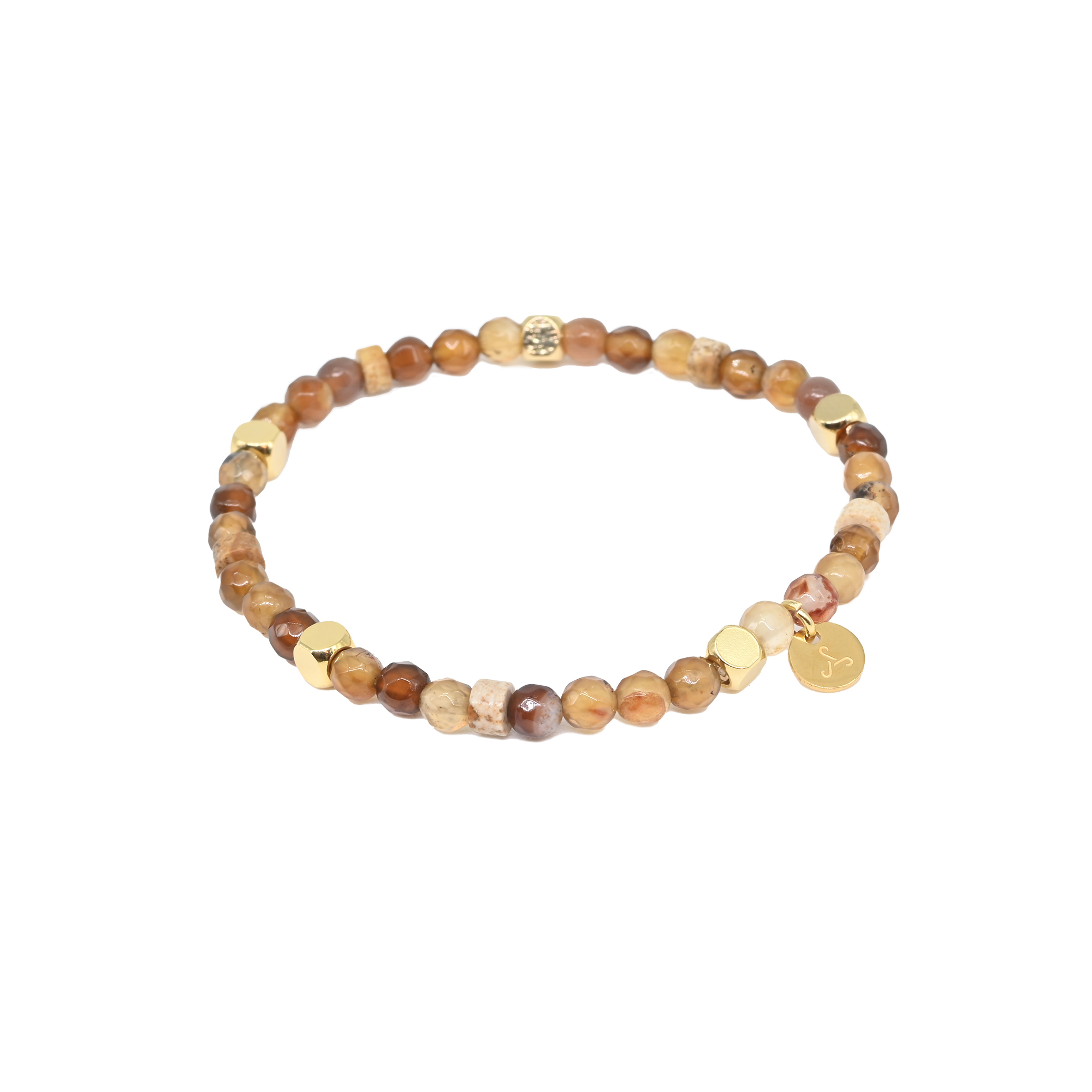 Coffee Agate & Picture Jasper with Gold Spacer Bracelet