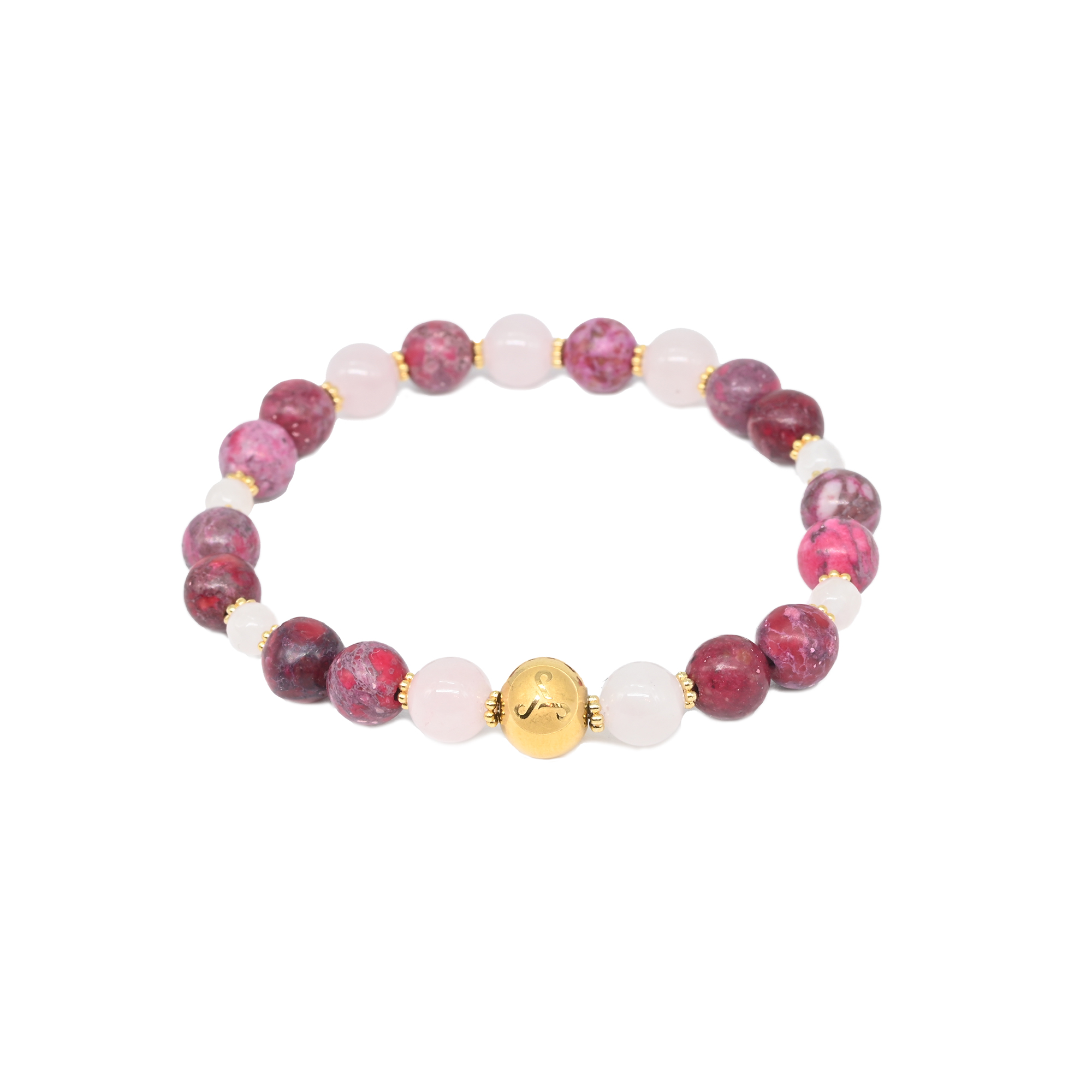 Rose & White Quartz with Pink Turquoise & Gold spacer Bracelet