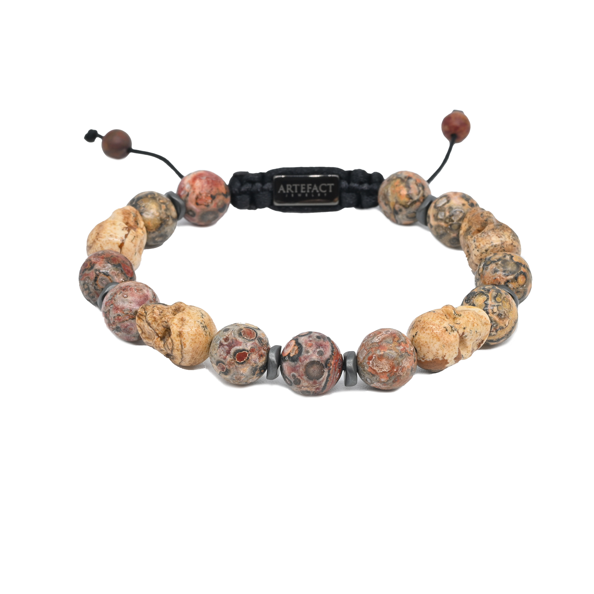 Picture and leopard skin Jasper Bracelet with Matte Gunmetal spacer