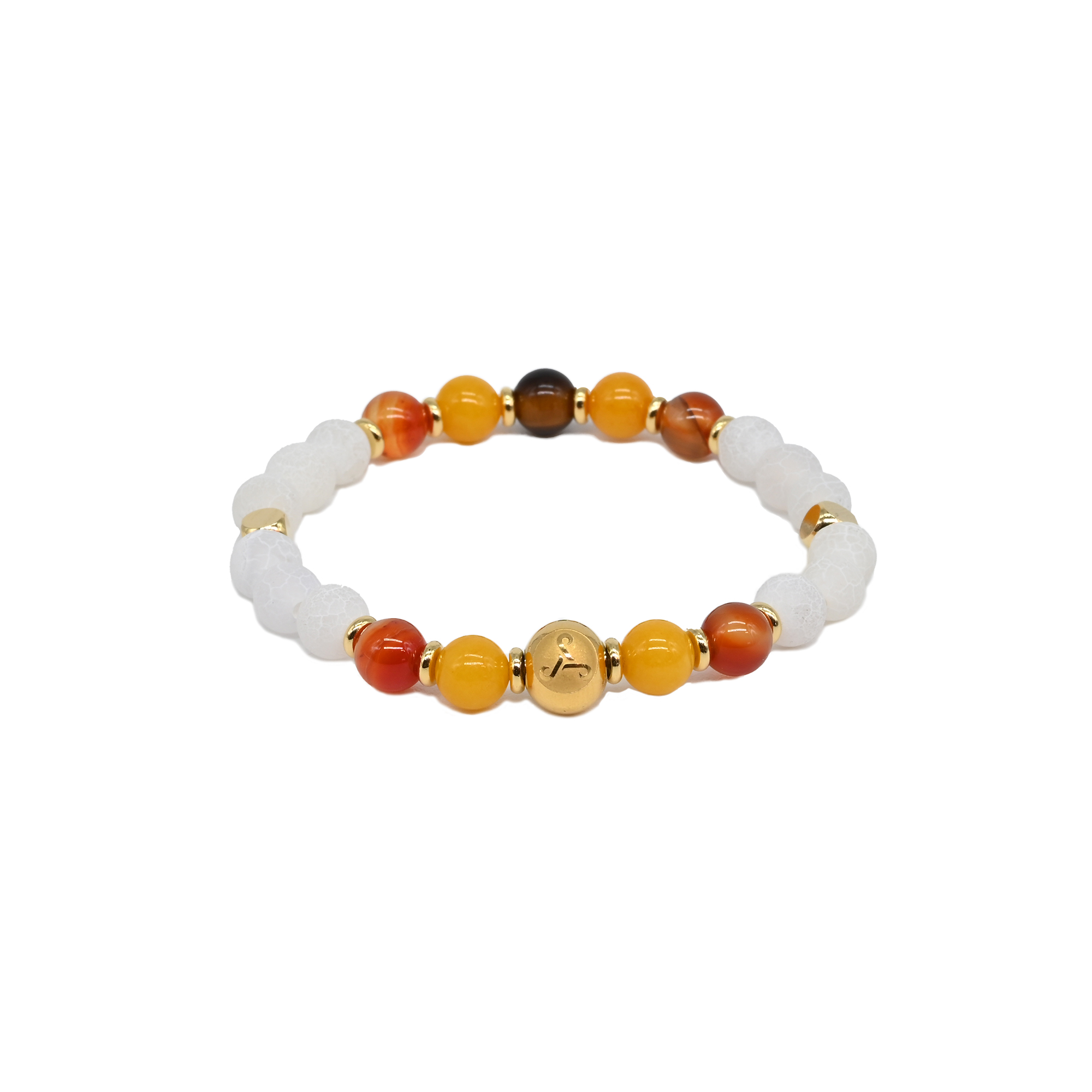 Crackle White Agate, Carnelian, Yellow Jade & Tiger Eyes with Gold spacer