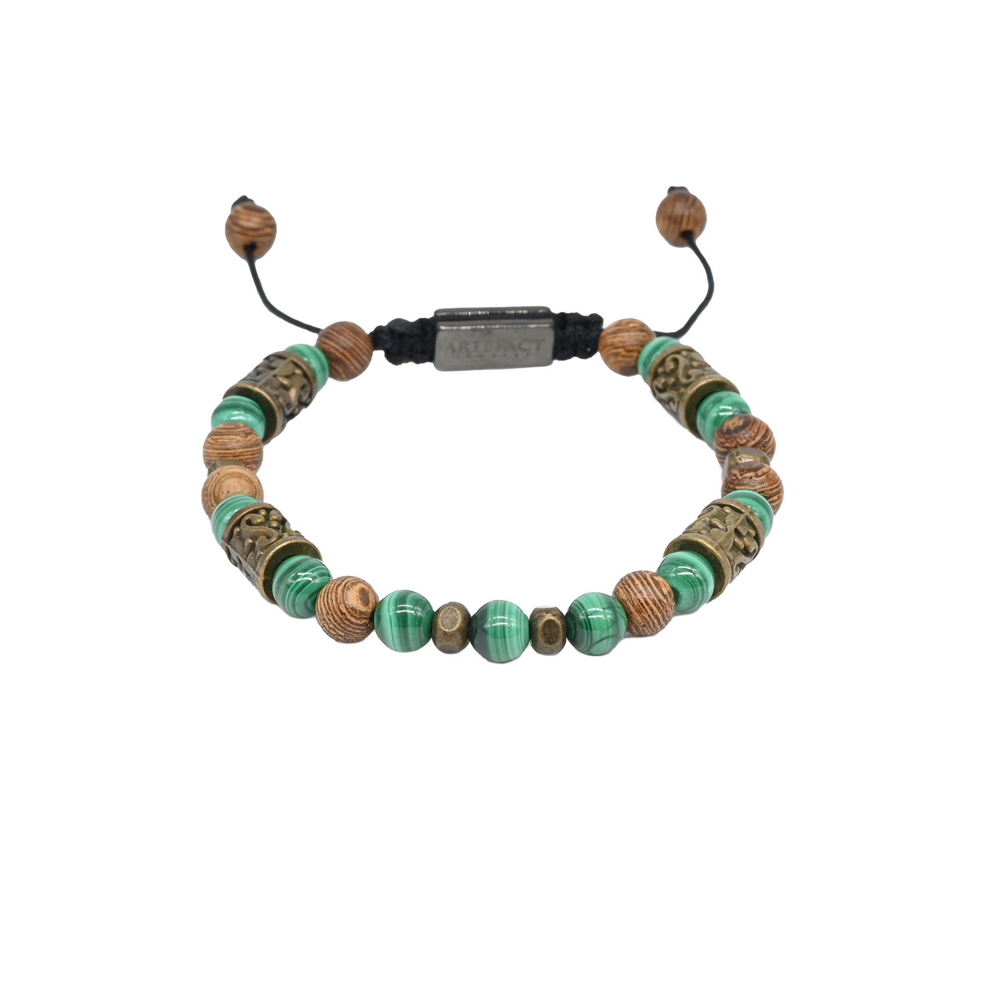 Malachite & Wood beads with Ancient Spacer Bracelet