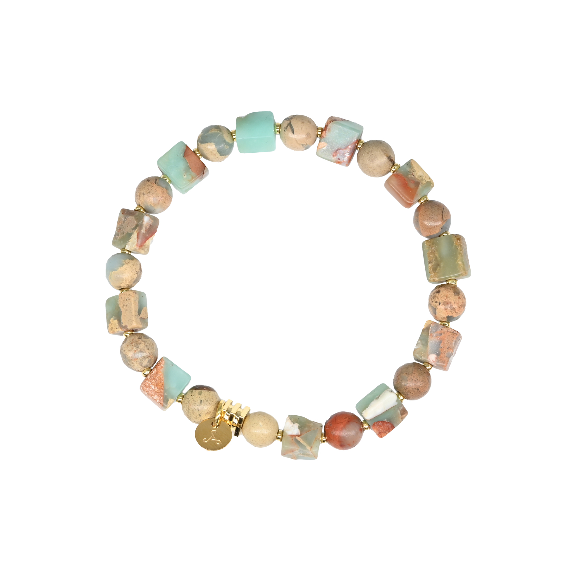 Square & Round Aqua Terra Jasper beads with Gold Spacer Bracelet