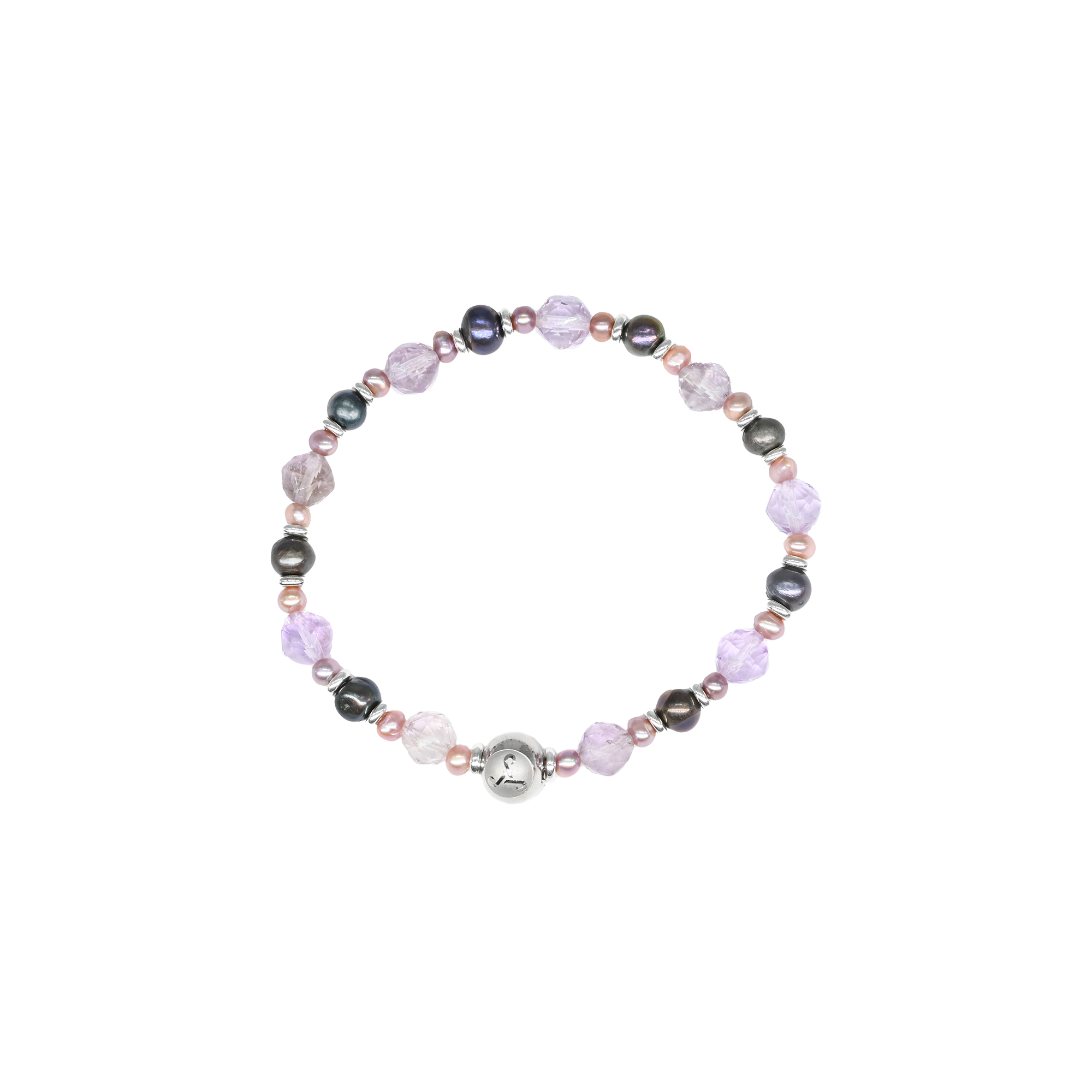 Old Rose & Dark Peacock Peals with Pink Ametrine & Silver Spacer Bracelet