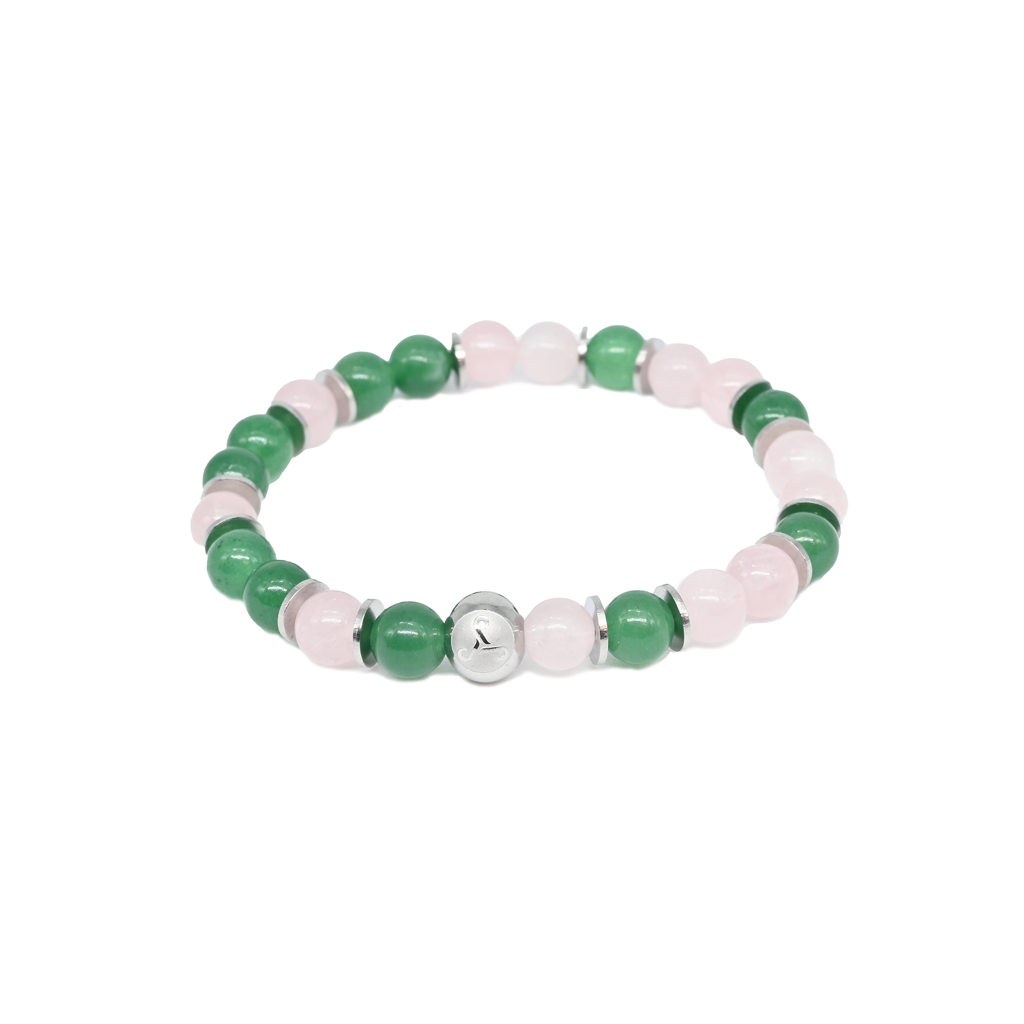 Green aventurine with rose quartz and gold spacer bracelet