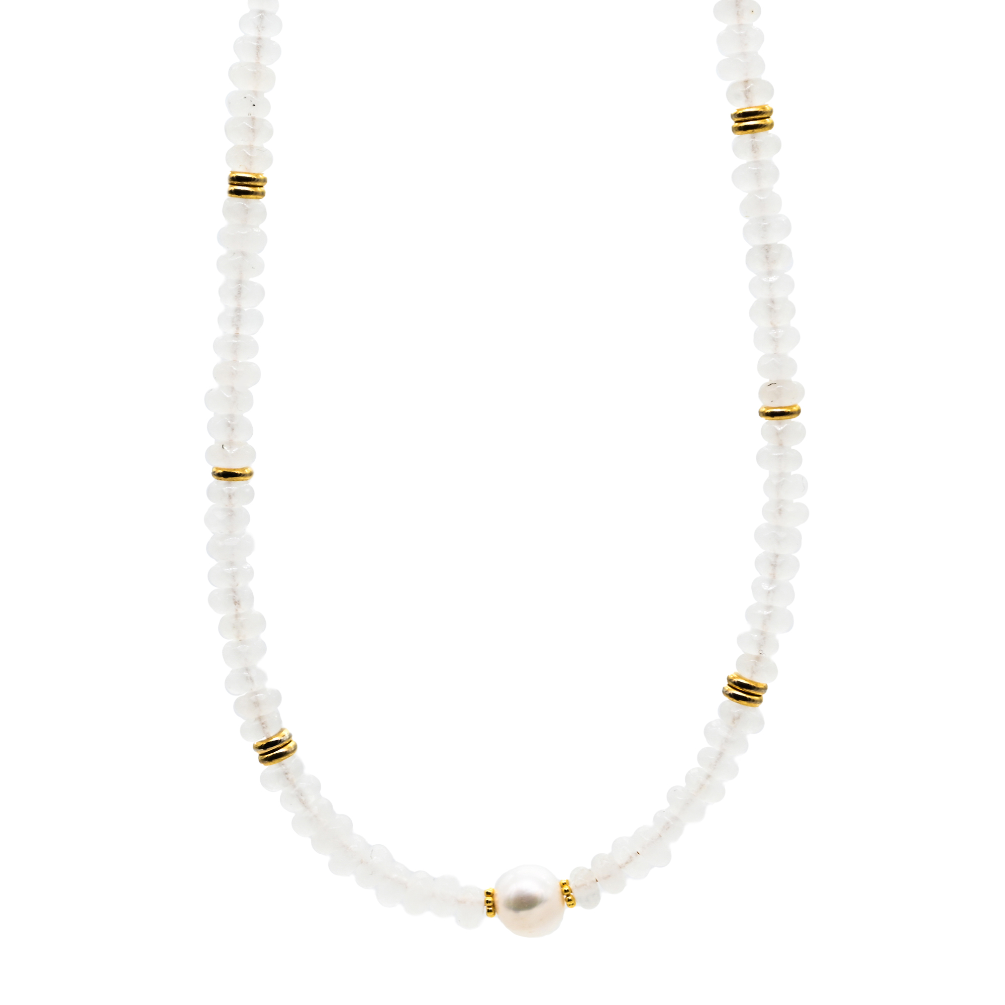 White Jade & Natural Pearl with Gold Spacer Necklace