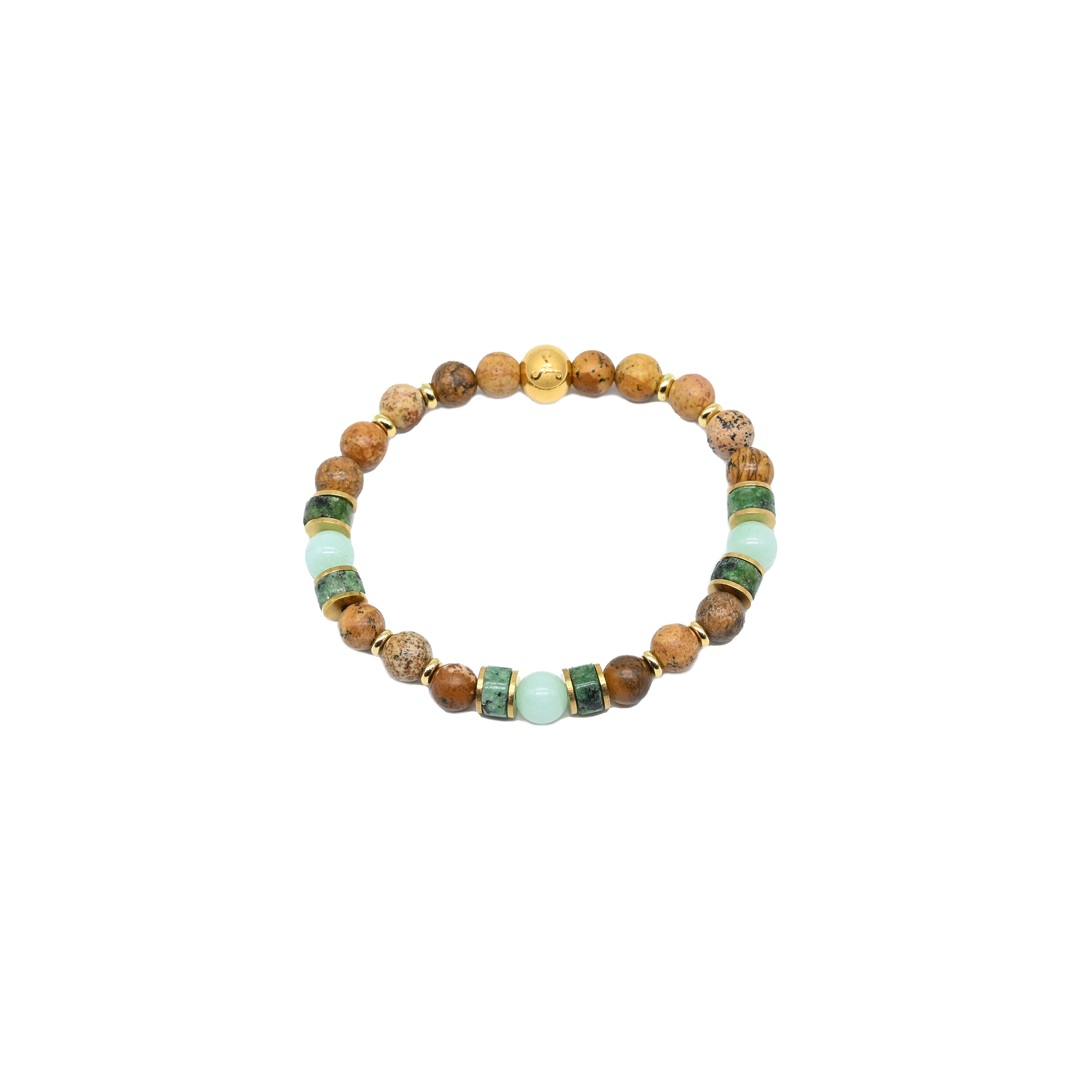 Jasper & Aquamarine beads with Gold Spacer Bracelet