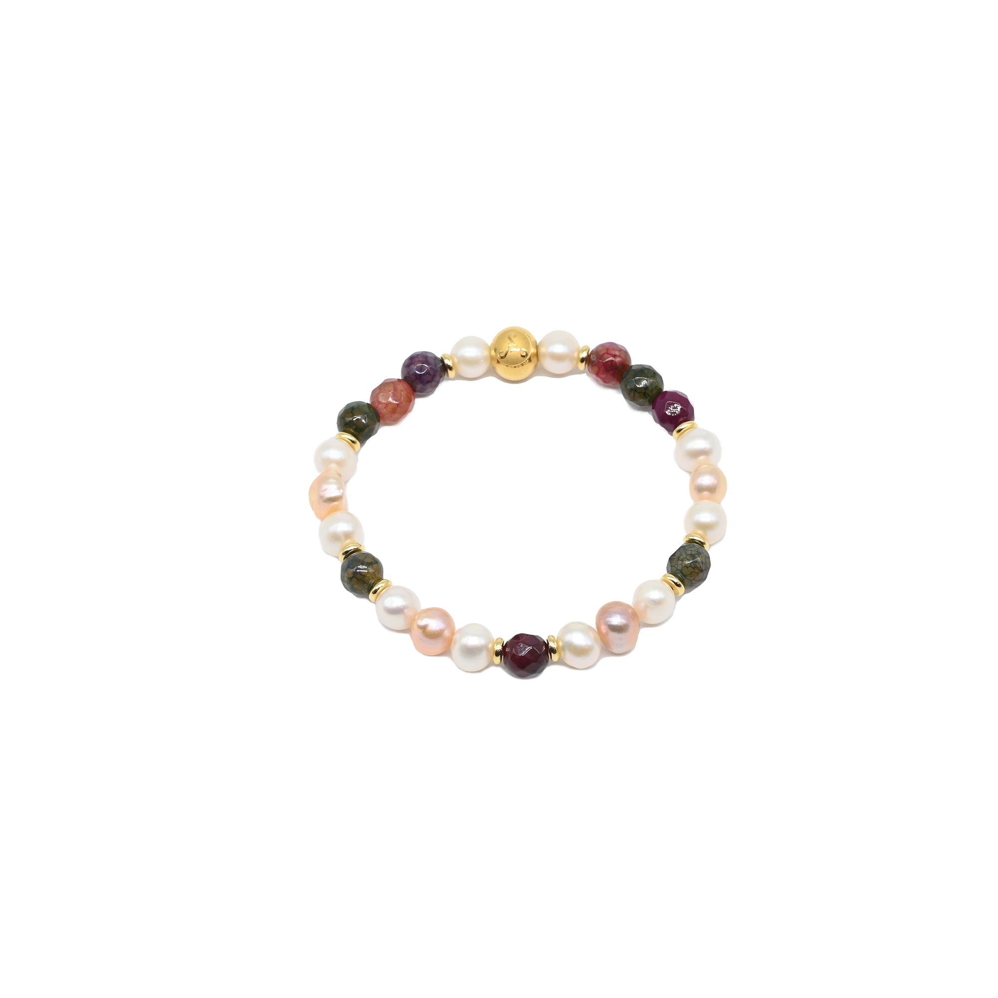 Dragon Vein Agate with Pink & White Pearls with Gold spacer Bracelet