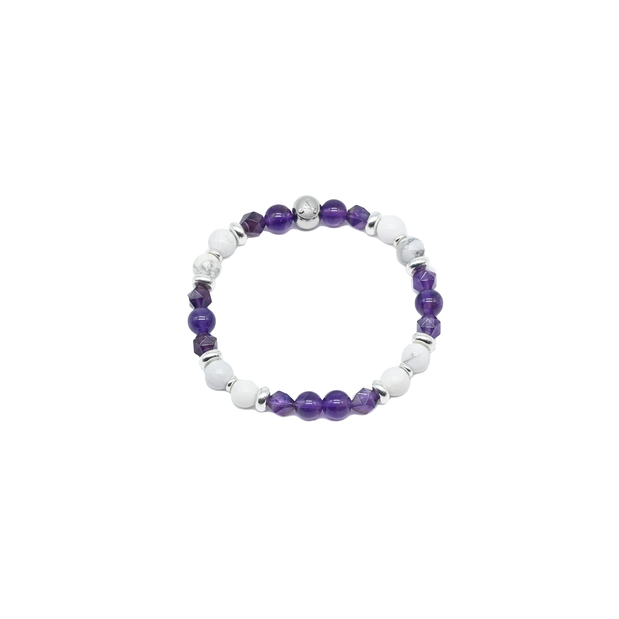 Amethyst & Howlite beads with Silver Spacer Bracelet