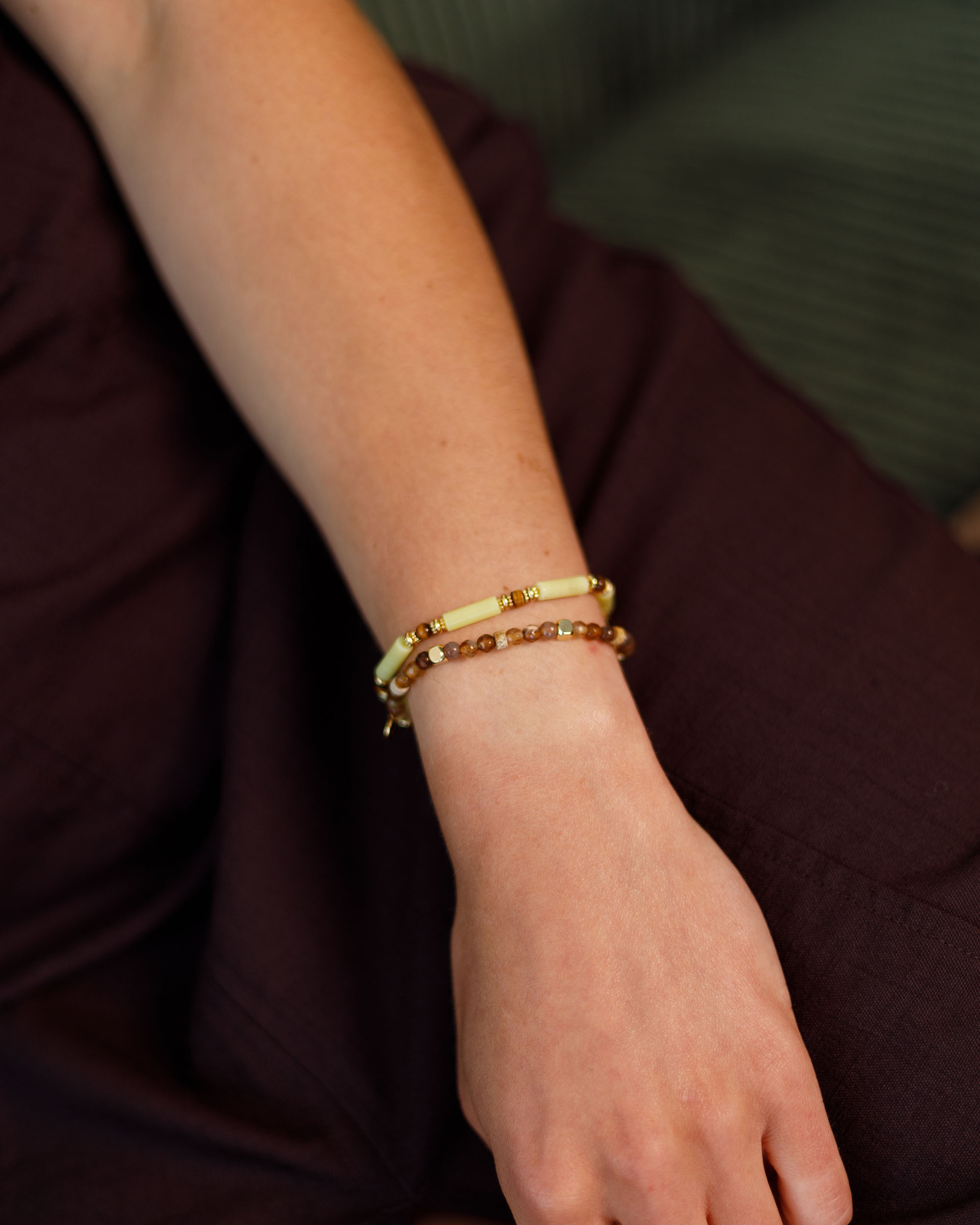 Lemon Jade & Tiger Eyes with Gold Spacer beads Bracelet