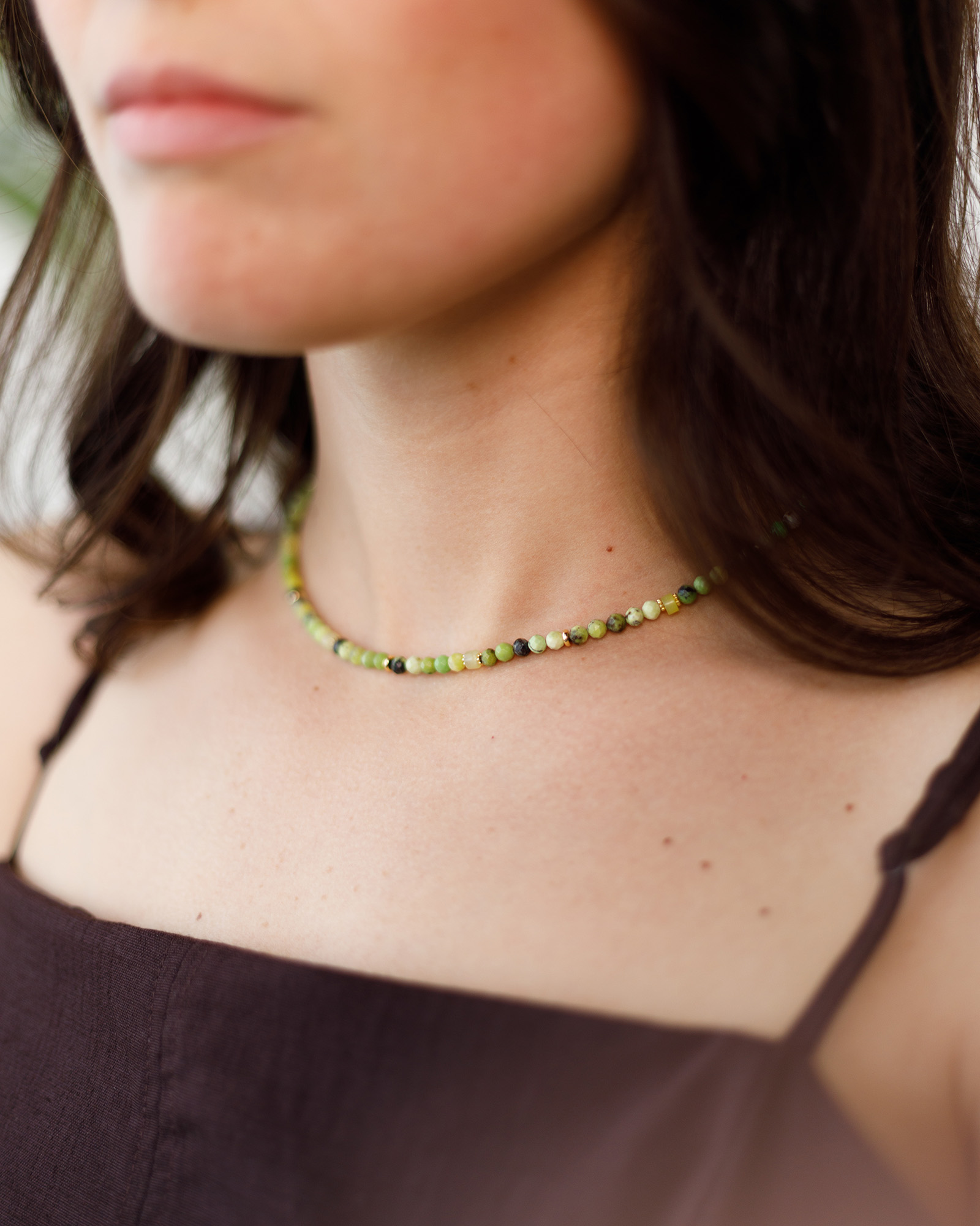 Serpentine & Yellow Jade with gold spacer Necklace