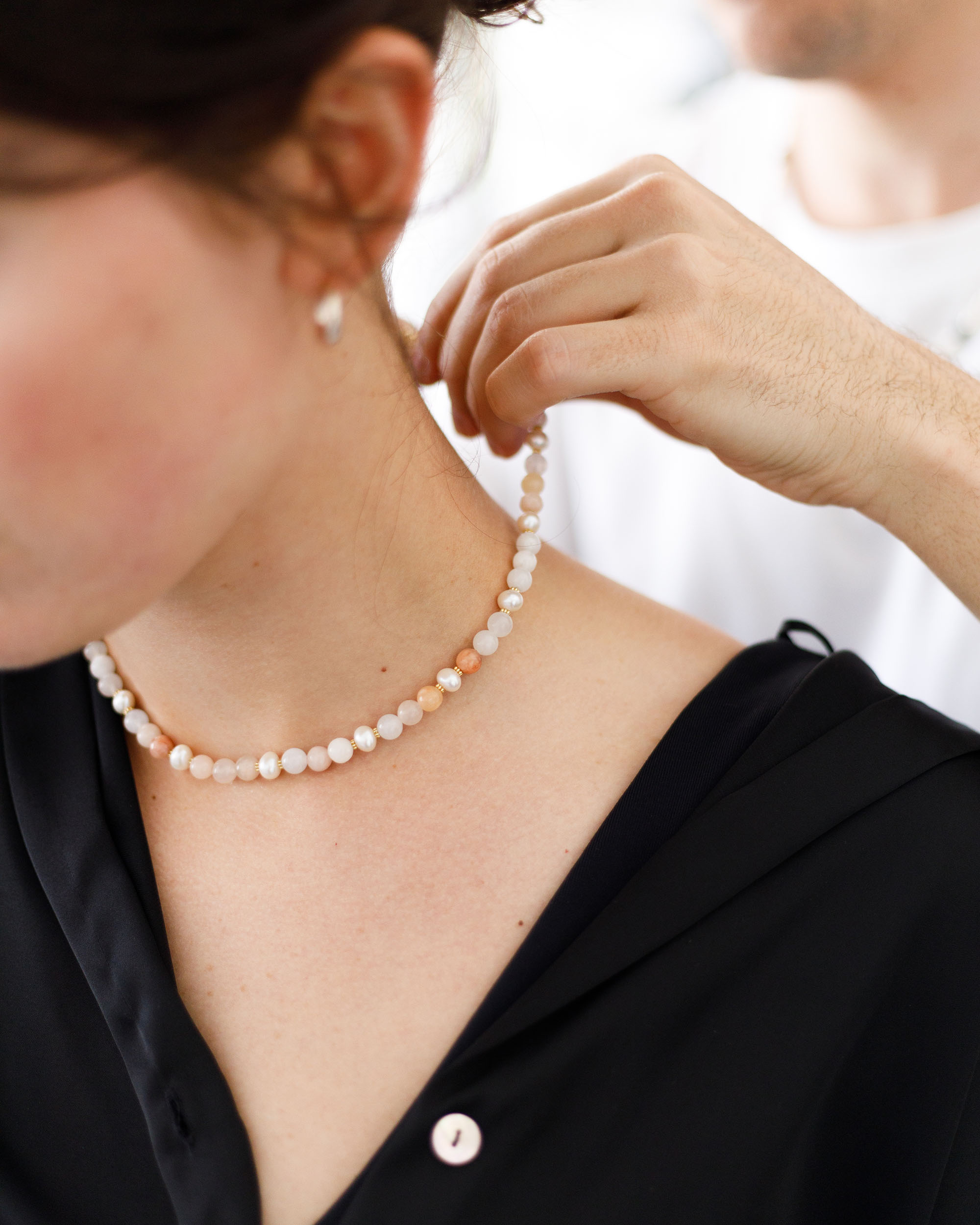 Natural Pearls & Pink Aventurine with Gold Spacer Necklace