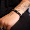 Black Crackle & Black laced Agate beads with Gunmetal Spacer Bracelet